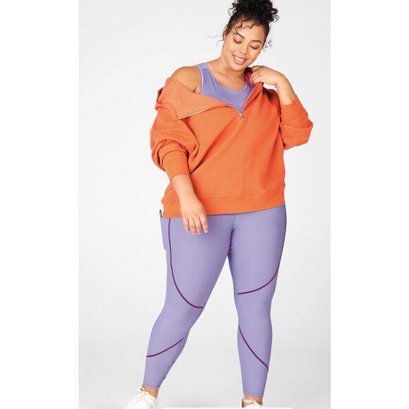 Fabletics Plus Burnt Sedona Lizzie Half Zip Waffle Knit Hoodie Pullover Size 3X - Picture 2 of 10